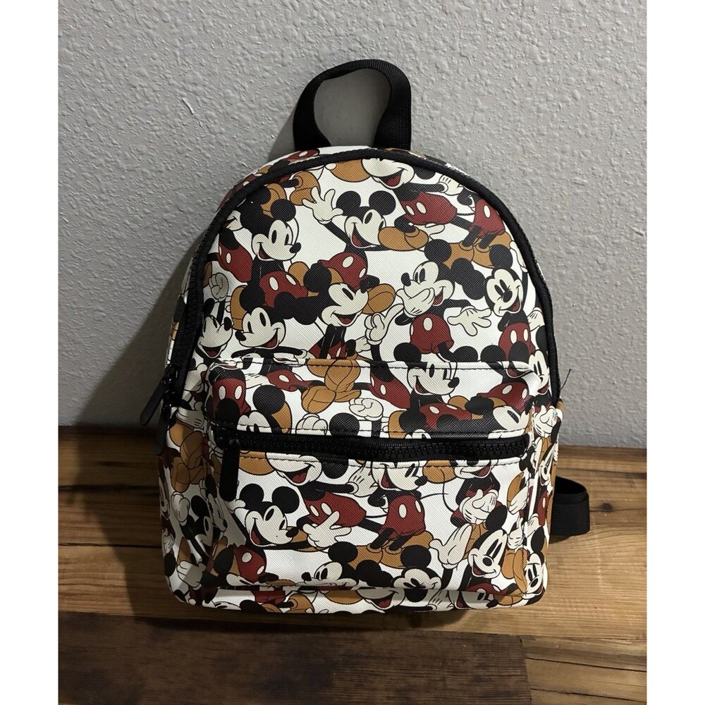 DISNEY MICKEY MOUSE All Over Bioworld Mini Backpack White Faux Leather